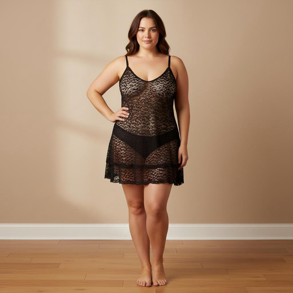 Women's Black Lace Chemise Slip 2X Plus Size - Picture 1 of 4